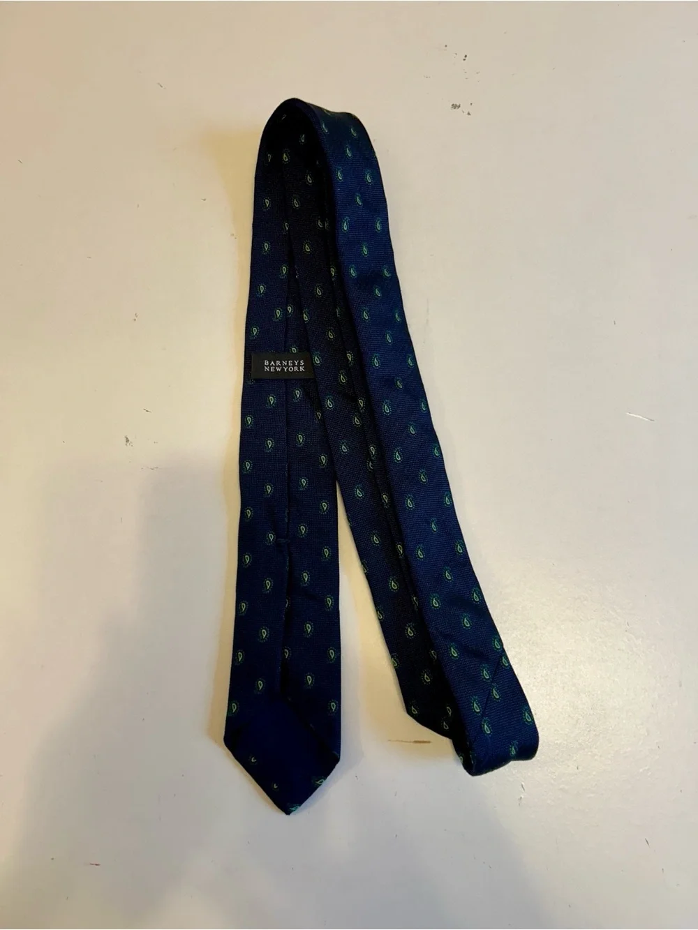 Barney’s New York Navy Paisley Pattern Men's Silk Tie